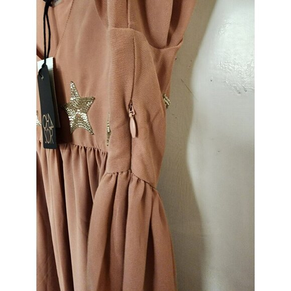 NWT Size Small Chaser Blush Pink Beaded Star Maxi Dress Slit Sleeves - Picture 7 of 9